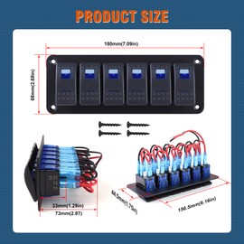 GGTA 6 Gang Aluminum Rocker Switch Panel Toggle Dash 5 Pin ON/Off 12V/24V Rocker Switch Panel Car Boat Switch, Blue LED Pre-Wired Switch Panel for Marine Boat Automotive Car RV Truck Vehicles