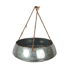 Truu Design Farmhouse Modern Set of Two Galvanized Metal Hanging Planter Pots for Flowers, Plants, & Succulents, 8.5” x 4” and 11” x 4.5”, Silver