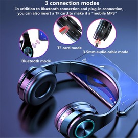 ZZOSRDR Bluetooth Headphones Over Ear, Foldable Lightweight Wireless Headset, Wireless Headphones with Built-in Mic, FM, SD/TF for Online Class, Office, PC, Phone