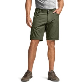 CQR Men's Convertible Cargo Tactical Pants, Water Resistant Outdoor Hiking Pants, Zip Off Lightweight Stretch Work Pants, Rocky Fuscous Green, 32W x 30L