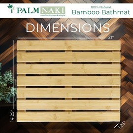 Palm Naki Bamboo Bathmat - 100% Natural Wooden Floor Mat - Non-Slip, Sustainable - Modern Asian Design - Perfect for Bathroom & Spa (21x14)