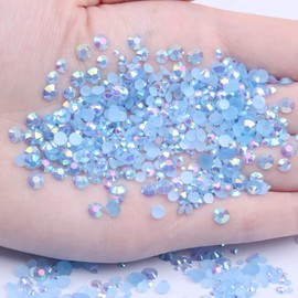 Mixed 1000pcs 2-6mm Sky Blue AB Resin Nail Rhinestones 3D Non Hotfix Glitter Round Flatback Nail Stones Strass Gems Diamonds DIY Nail Art Decoration (22 Sky Blue AB)