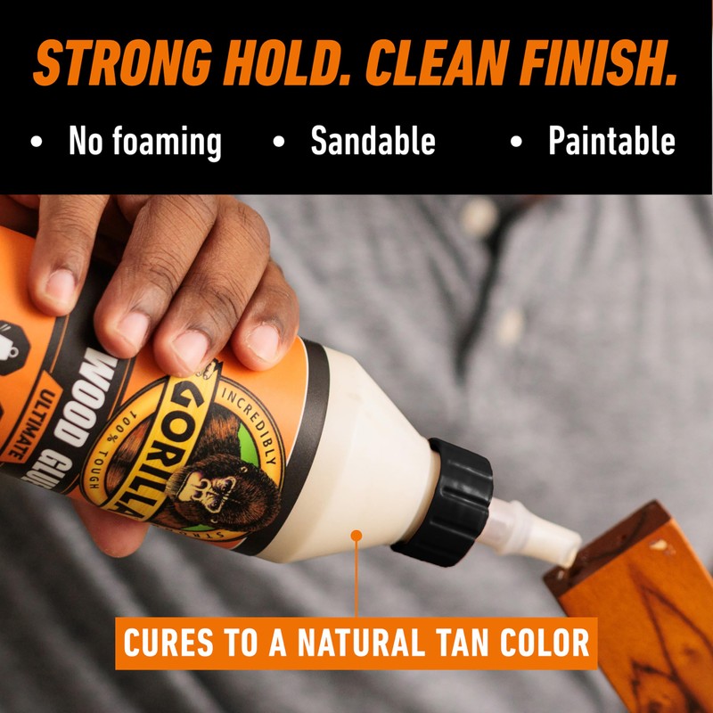 Gorilla Ultimate Waterproof Wood Glue, Natural Wood Color, 18 Ounce