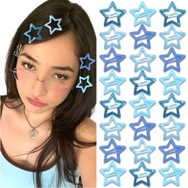 NAISKA 24Pcs Blue Star Snap Hair Barrettes No Slip Hair Clips Women Star Y2k Hair Accessories for Girls
