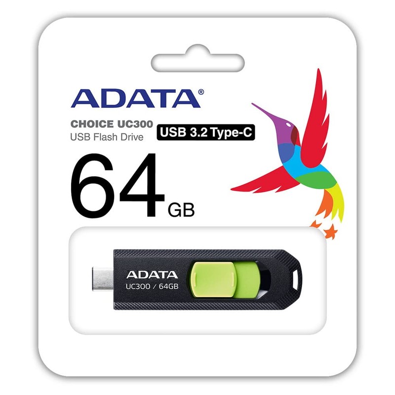 ADATA 64GB USB3.2 UC300 Type-C USB Flash Drive Negro/Verde