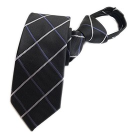 Secdtie Men's Boy's Zipper Tie Business Wedding Solid Checks Striped Designer Necktie, Black Check, One Size