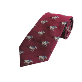 Tie Studio Polyester Tie - Horse & Jockeys on Deep Burgundy Microfibre (1108) (Burgundy)