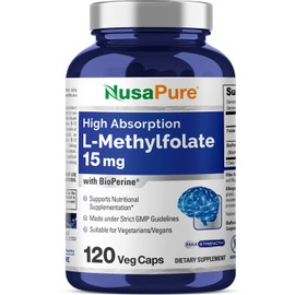 NusaPure L Methylfolate 15mg, 120 Veggie Capsules, Bioperine