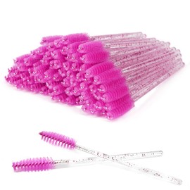 100 Pcs Mascara Wands, Disposable Eyelash & Eyebow Spoolies, Lash Brushes for Lash Extensions Brow Grooming Wands Applicator, Makeup Brush for Eye Brow Durable Handle Soft Bristals, Crystal Purple