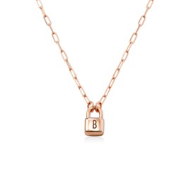 OAK & LUNA - Perosnalized Initial Lock Necklace with Diamond Option (18k Rose Gold Plated Sterling Silver, Without Diamond)
