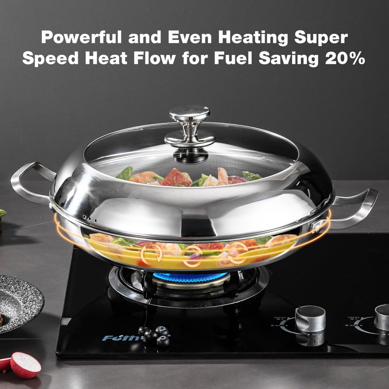 Yeksum Stainless Steel Paella Pan with Lid - 14.5" Honeycomb