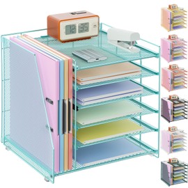 gianotter Desk Organizers and Accessories, 6-Tier Paper Organizer with Magazine rack, File Organizer for Desk, Office Desk Accessories & Workspace (Blue)