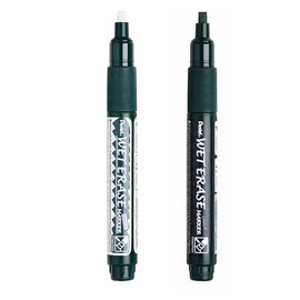 Pentel SMW26 Wet Erase Chalk Marker Pen - 1.5-4mm Chisel Nib - Black and White - Pack of 2