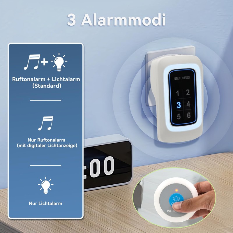 Retekess TH109N Caregiver Pager,Wireless Call Bell for Elderly,850ft Communication Range，120dBAdiustable