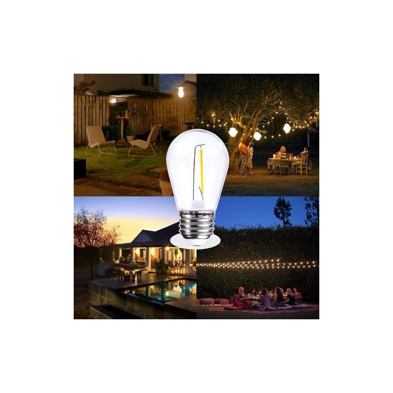 Jslinter S14 LED Bulbs, 50-Pack, 1W Energy-Efficient Outdoor String Lights,