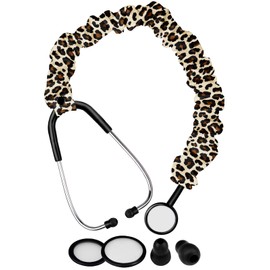 Plifal Elastic Stethoscope Cover Sleeve for Nurse Doctors Cuff Accessories - Leopard Print Pleated Design, Fits Most Dual-head Removable & Single-head Stethoscopes, Comes with Diaphragms and Earplugs