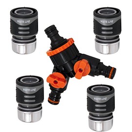 4 x hose coupling, grey, 1 x Y distributor with tap
