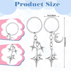 Molain Pack of 2 Y2K Star Key Chains, Star and Moon Bag Charms, Stainless Steel Keychain for Handbag, Backpack, Car, Bag Pendant, Aesthetic Gift for Women and Girls, Silver, moon star