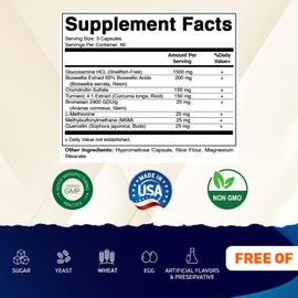 Vitamatic Glucosamine Chondroitin MSM 180 Veggie Capsules – Joint Support Supplement for Women & Men – Shellfish Free, Non-GMO