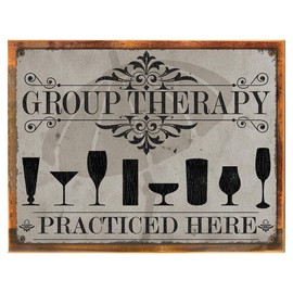 Homebody Accents Framed, Outdoor Group Therapy Practiced Here Cocktails 12"x16" Metal Sign, Drinks, High Ball, Bar Décor, Hand-Crafted from Reclaimed Materials