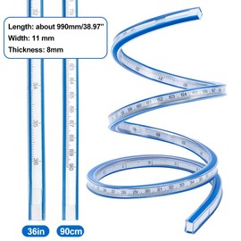 OLYCRAFT 92cm Curved Ruler Craft Ruler Tape Measure Flexible Measuring Soft Plastic Flexible Car Ruler Helix Drafting Drawing Measuring Tool Soft Plastic Tape Measure Ruler Blue/White