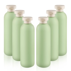 DynnnDy 260ml/9oz Green Travel Shampoo Bottle 6 Pcs Plastic Squeeze Bottles with Flip Cap Empty Conditioner Bottles Refillable Cosmetic Containers for Lotion Cream Toiletries