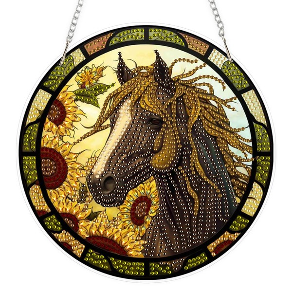 EOBROMD Horse Diamond Art Hanging Ornament Kits, Sunflower Acrylic Diamonds