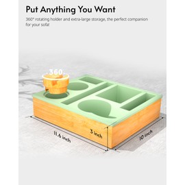 Couch Cup Holder Tray - Couch Organizer Caddy, Silicone Beach Caddy with Cup Holder, Sofa and Bed Drink Holder and Couch Tray Table for Snacks Beverage Remote (Green)
