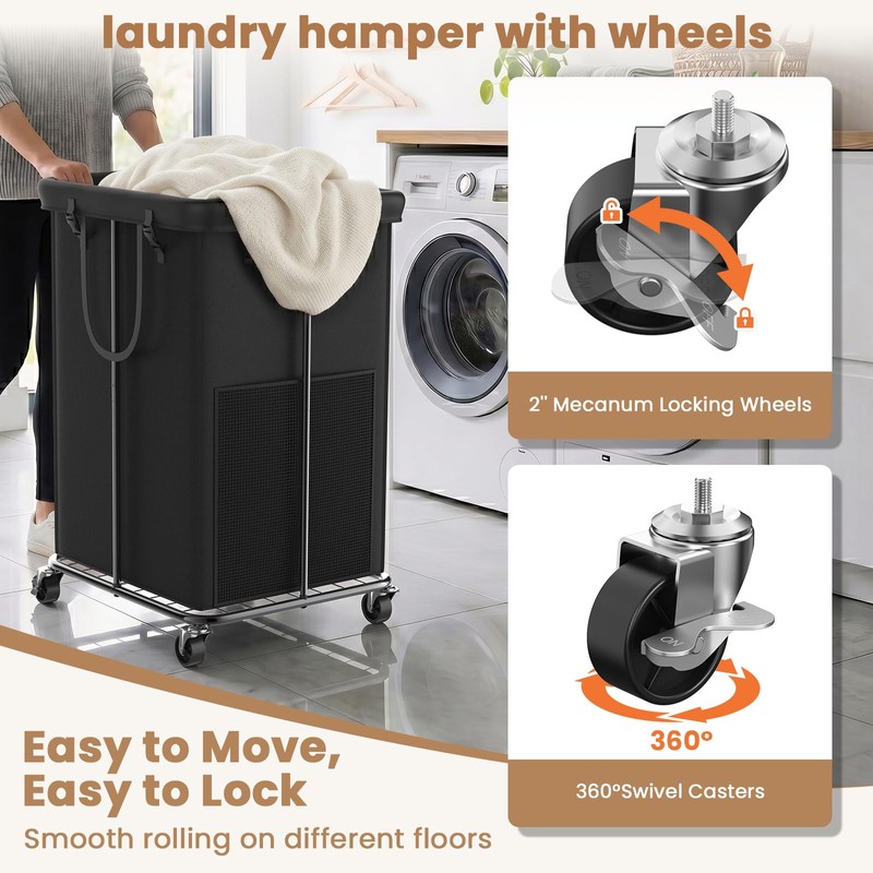 150L Large Laundry Hamper with Wheels, Rolling Laundry Basket