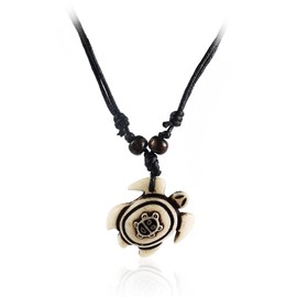 COLORFUL BLING 6pcs Artificial Bone Carving Sea Turtles Pendant Necklaces Set Medallion Symbol Adjustable Cotton Cord Yin Yang Hawaiian Surfer Lucky Amulet Jewelry for Women Men Unix-White A