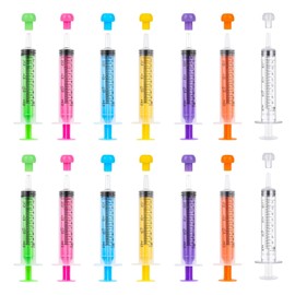14Pcs Colourful Plastic Syringe with Cap, 10ml Syringe Liquid Measuring Syringes, 7 Colors Sterile Colostrum Syringes for Labs Measuring Animal Feeding Plant Watering
