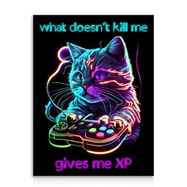 Dazzlewall Neon Gaming Wall Pictures, Funny Cyberpunk Cats Picture for Teenager's Room, Playroom Decoration, 12 x 16 in Unframed