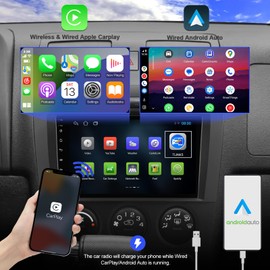 2+32G Android 12 Double Din Car Stereo for Hummer H3 2005-2010 with 9 Inch Touchscreen Radio Built-in Wireless Carplay/Android Auto/GPS/Bluetooth/FM/AUX-in/Steering Wheel Controls/Backup Camera