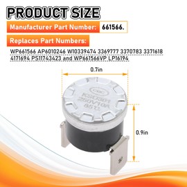 661566 Dishwasher High Limit Thermostat, Replacement for Whirlpool Kenmore KitchenAid Amana Maytag, Replace WP661566, AP6010246, W10339474, 3369777, 3370783, 3371618, 4171694, PS11743423, WP661566VP
