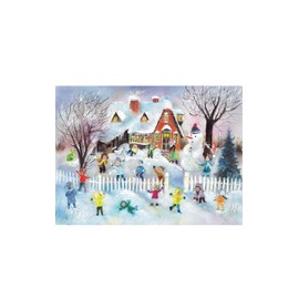 Alexander Taron Importer ADV794 Sellmer Advent-Children Playing in Snow-10.5" H x 14.5" W x .1" D, White