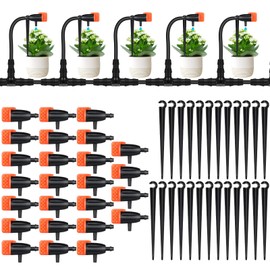 VIHOSE 25 Sets Drip Irrigation Emitters for 1/4" Drip Tubing Hose Garden with Dripper Irrigation Support Stakes Adjustable Succulent Watering Dripper for 4mm/7mm Hose for Home Lawn Flower Patio