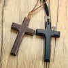 Rockyu Men's Long Cross Necklace Popular Cross Wooden Charm Black