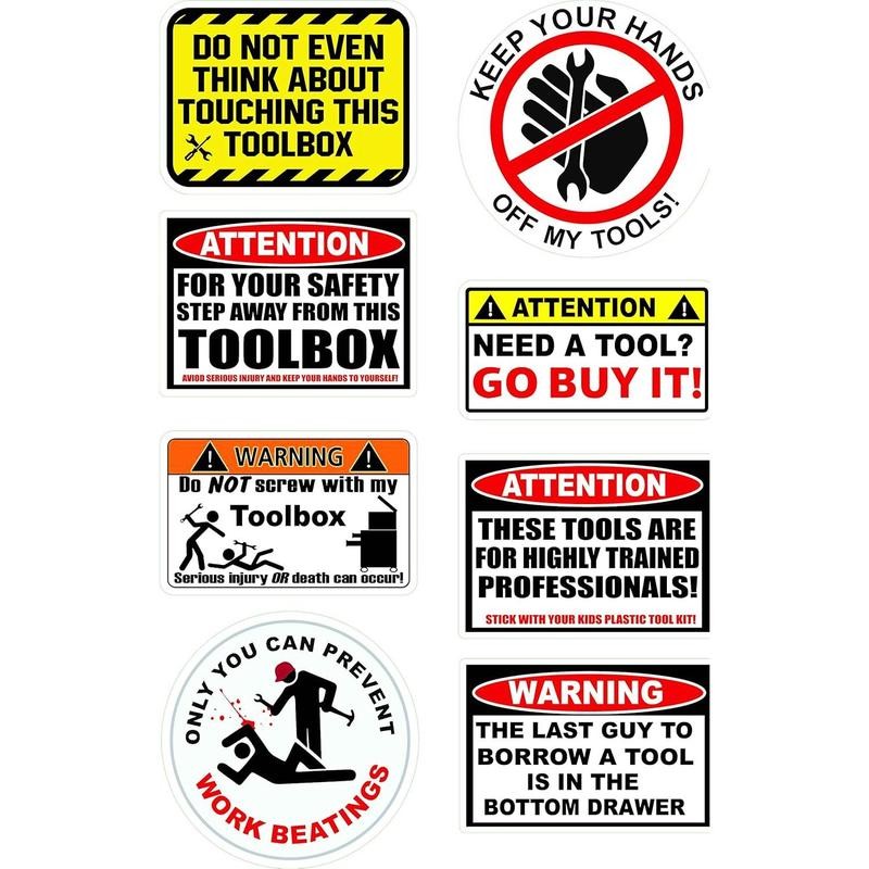 8 count Funny Toolbox Sticker Decal Tool Box Sticker Pack