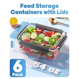 KEMETHY 6 Pack Food Storage Containers with Lids, Plastic Food Containers, BPA Free Meal Prep Containers Reusable, Freezer Microwave Dishwasher Safe, Includes Labels & Pen