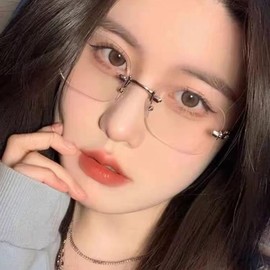 [Decorative] Rimless Glasses, Women's, Frameless Sunglasses, Frameless Sunglasses, Date Glasses, Transparent, Clear, Blue Light Cut, PC Glasses, Lightweight, Unisex, Black