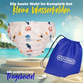 KIDVERSE Swimming Nappy Baby Swimming Trunks from 2 Years - Skin-Friendly Swim Nappies Reusable & Absorbent - Swim Nappy Baby Swimming Trunks Including Carry Bag