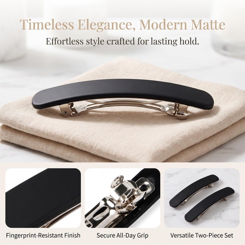 2PCS Matte Black Hair Clips Women