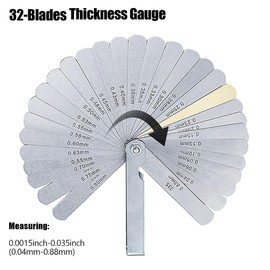 Bestgle Stainless Steel Feeler Gauge, 32 Blades 0.04-0.88 mm (0.0015-0.035 Inch) Metric Imperial Feeler Gauges for Gap Width Thickness Measuring Guage Tool