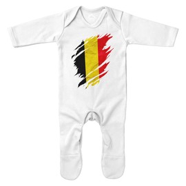 Purple Print House Belgium Torn Romper Suit Babies Boy Girl Football Baby Sleepsuit, 6-12 Months, White