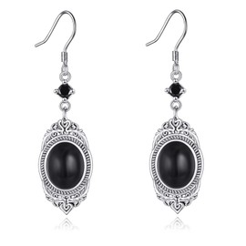 Black Onyx Earrings Sterling Silver Onyx Dangle Earrings Victorian Earrings Vintage Retro Style Earrings Onyx Jewelry Gifts for Women