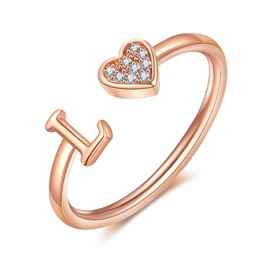 WFYOU Heart Initial Ring for Women Silver Rose Gold Plated Heart Capital Letter Initial Ring Stackable Rings for Women Adjustable Alphabet Letter Rings Jewelry Gifts