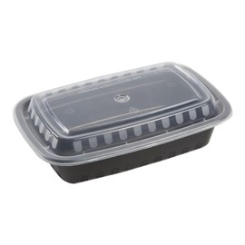 AmerCare 7.75 Inch x 5.5 Inch Black Plastic Containers and Lids, 1.5 Inches Deep, 24 Ounces, for Microwave or Freezer, Pack of 150