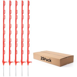 Zoiut 25 Pack Electric Fence Posts,48 Inch/4FT Step-in Plastic Posts for Farm and Garden,Temporary Sturdy Fencing System for Electric Fencing and Yard Protection, Red