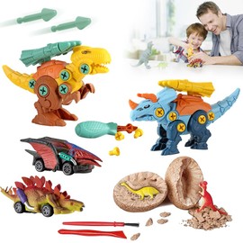 TERRYYO Juguete de Dinosaurio para Niños,Juego de Dinosaurios de desmontaje,Juguete de Coche de Dinosaurio,Huevos de Dinosaurio,Regalos de Cumpleaños Navidad Pascua para Niños 3 a 15 Años