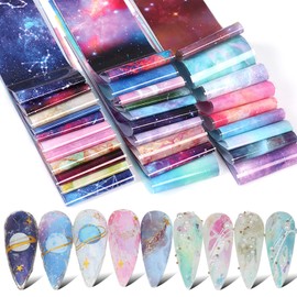 MOLILON Holographic Nail Foil Iridescent Nail Design Stickers Decals Galaxy Constellation Nail Foils Starry Sky Transfer Foil Nail Wraps for Nail Art DIY Decoration - 30 Sheets